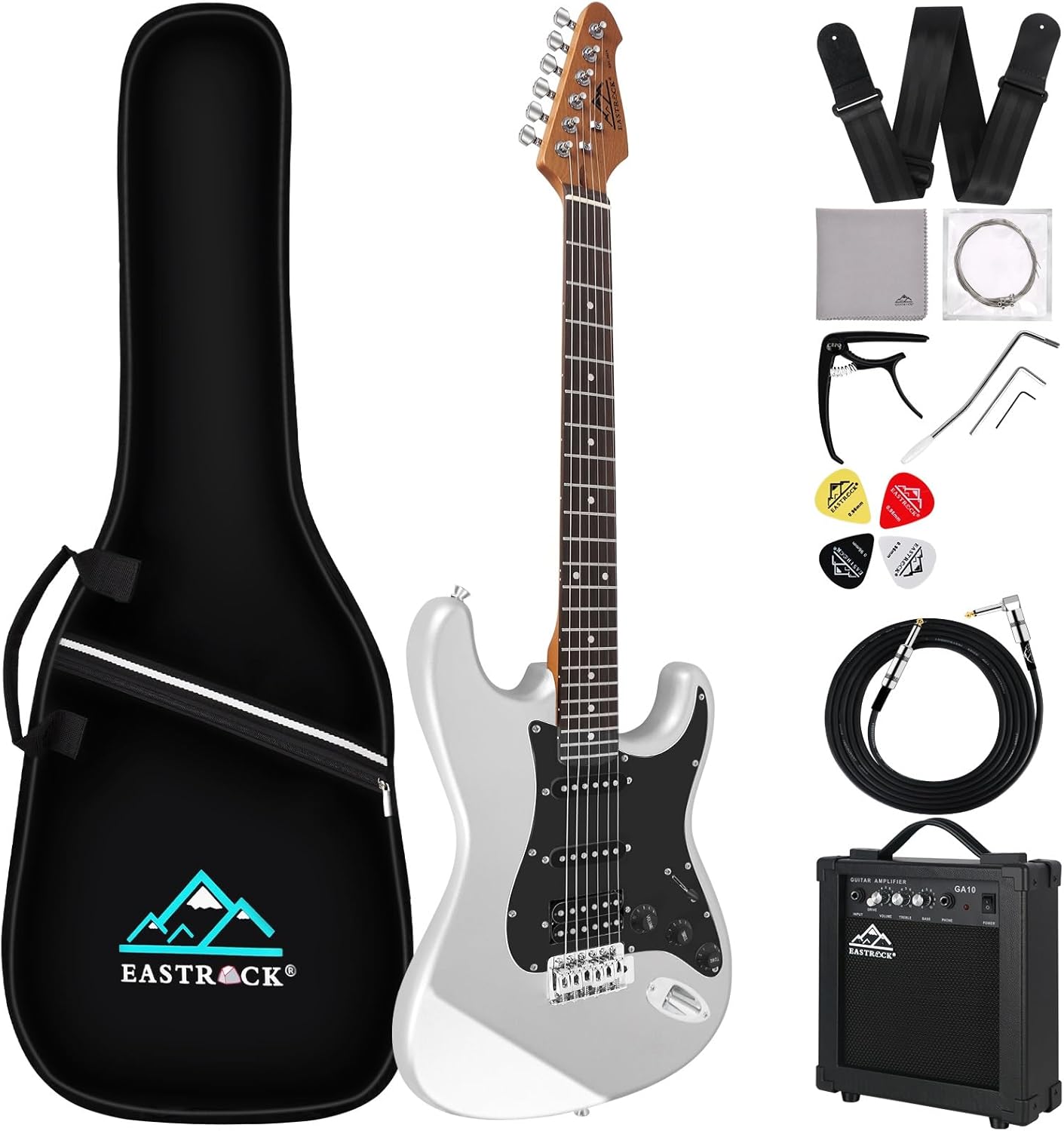EASTROCK 39 inch Full-Size Electric Guitar Kit for Beginner Starte Bag, Capo, Shoulder Strap, String, Cable, Picks. (39
