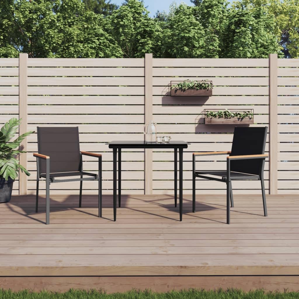 3 Piece Patio Dining Set Black Textilene and Steel,Durable 3Piece Patio Dining Set with Textilene Seating and Tempered Glass Tabletop Furniture Sets for Patio, Lawn & Garden