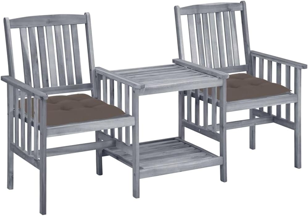 Patio Set Patio Chairs with Tea Table and Cushions Solid Acacia Wood