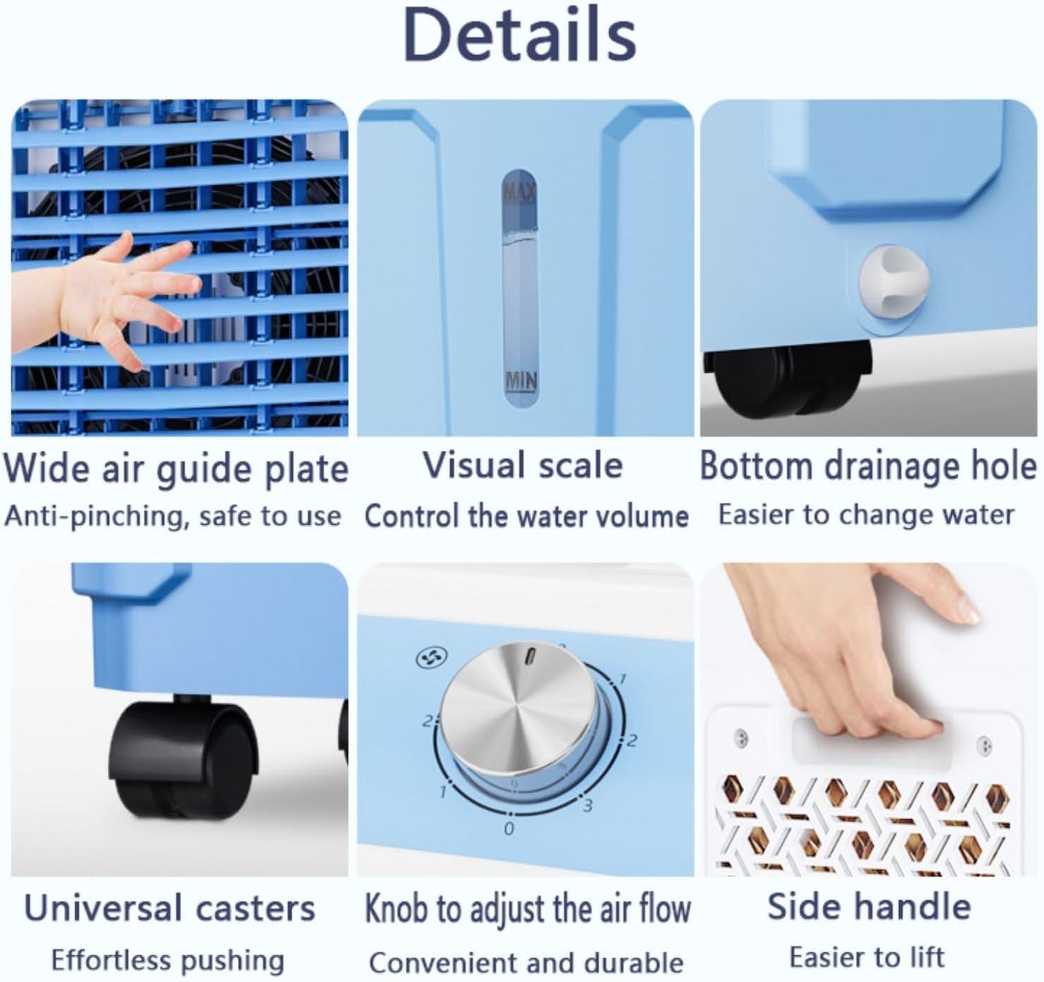 Portable Air Conditioner with 3 Speeds, 120° Oscillation, Large Water Tank, Ice Box Cooling, Quiet Air Cooler for Bedroom, Kitchen, and Rooms(84cm)