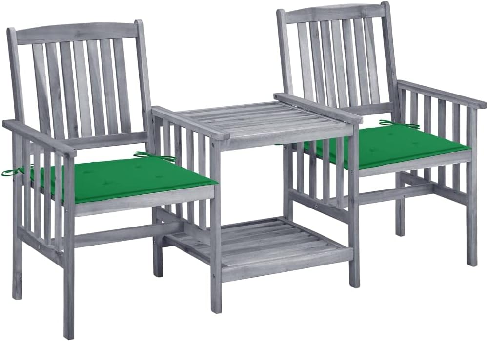 Patio Chairs with Tea Table and Cushions Solid Acacia Wood Garden Furniture