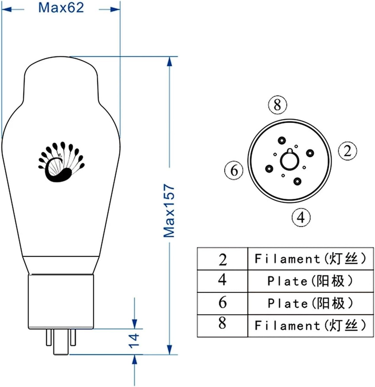 Tube HiFi 274B Rectifier Tube 274B Replaces 5U4G U52 GZ34 5R4 5AR4 for Vacuum Tube Amplifier(2 pcs)