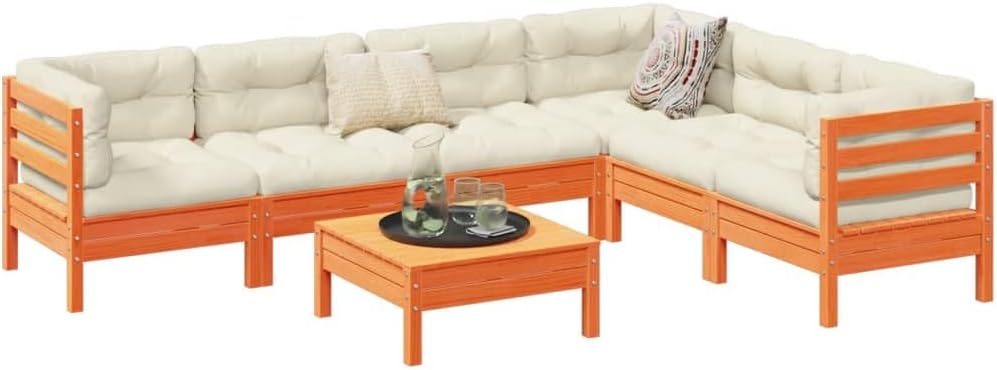 7 Piece Patio Sofa Set with Cushions Wax Brown Solid Wood Pine,Versatile Outdoor Sofa Set with Comfortable Cushions and Modular Design for Your Patio or Terrace Furniture Sets for Patio, Lawn & Garden