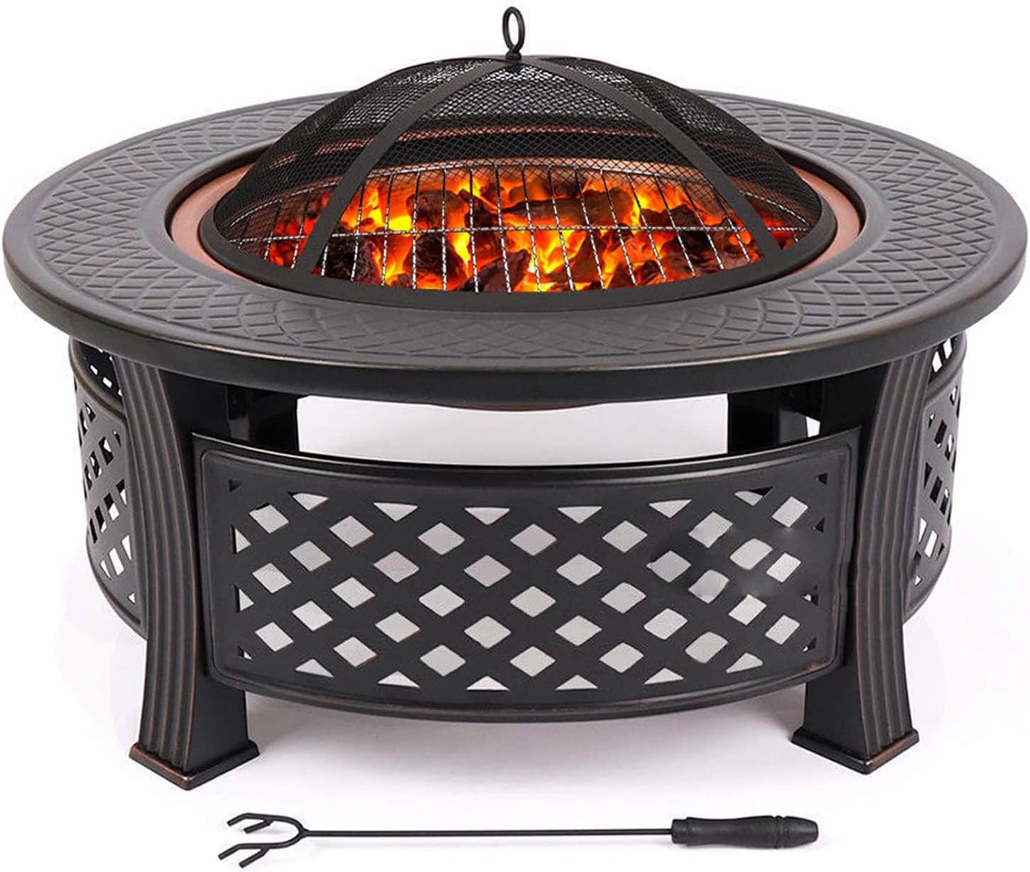 Foldable Round Fire Bowl, with Firepalce Poker Waterproof Cover 22 Inch Patio Firepit, Outdoor Camping Fire Pits