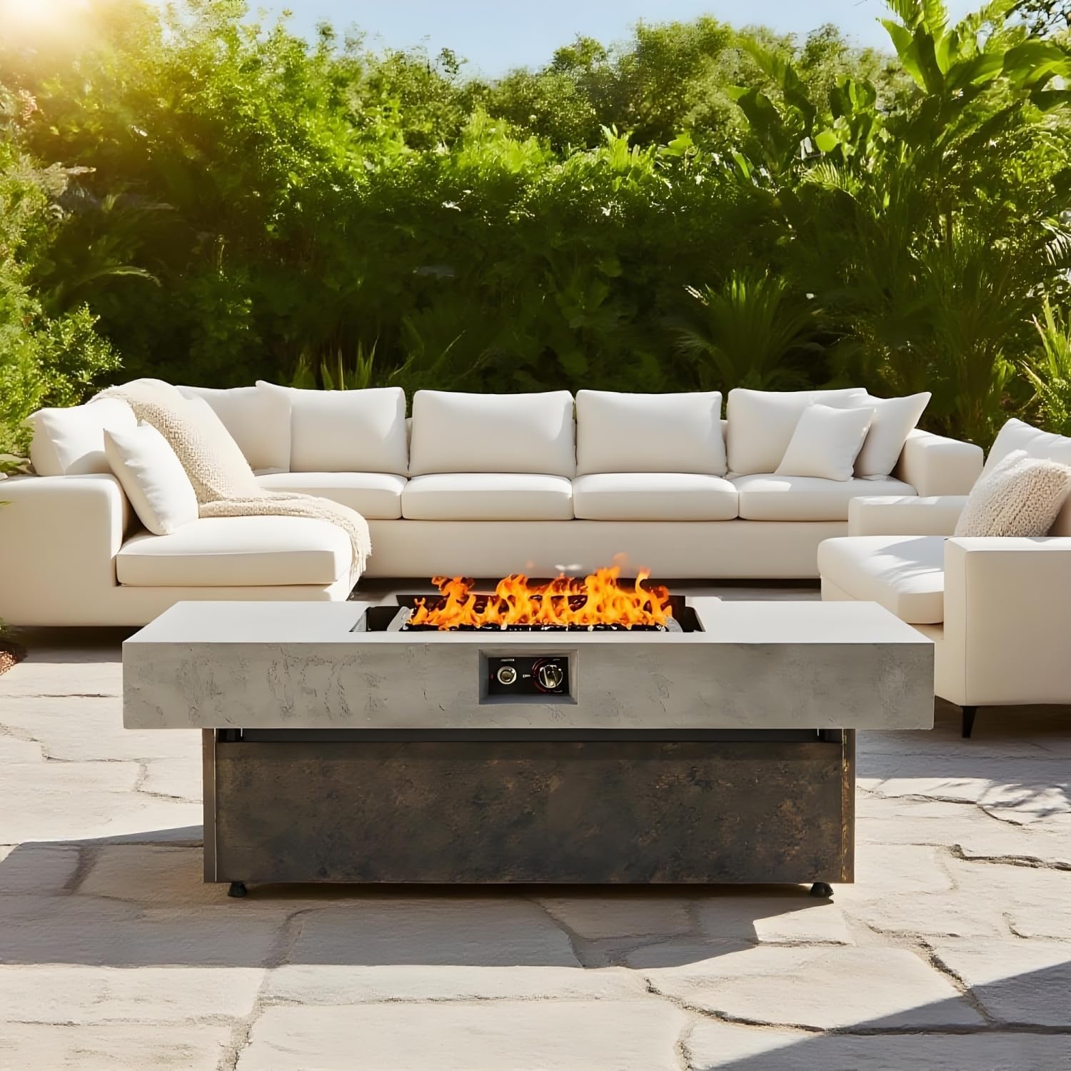 Tabletop Propane Fire Pit - 55x23in, 50,000 BTU Outdoor Fire Table with 3 Height Options
