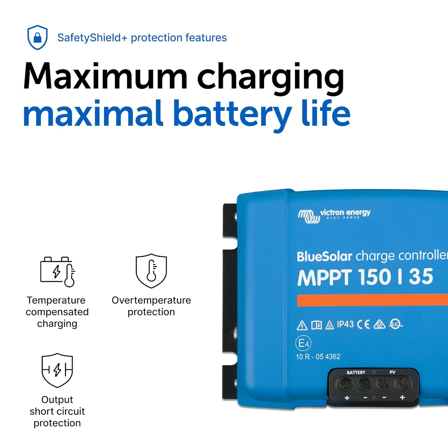 Victron Energy BlueSolar MPPT Solar Charge Controller - Charge Controllers for Solar Panels - 150V, 35 amp, 12/24/36/48-Volt