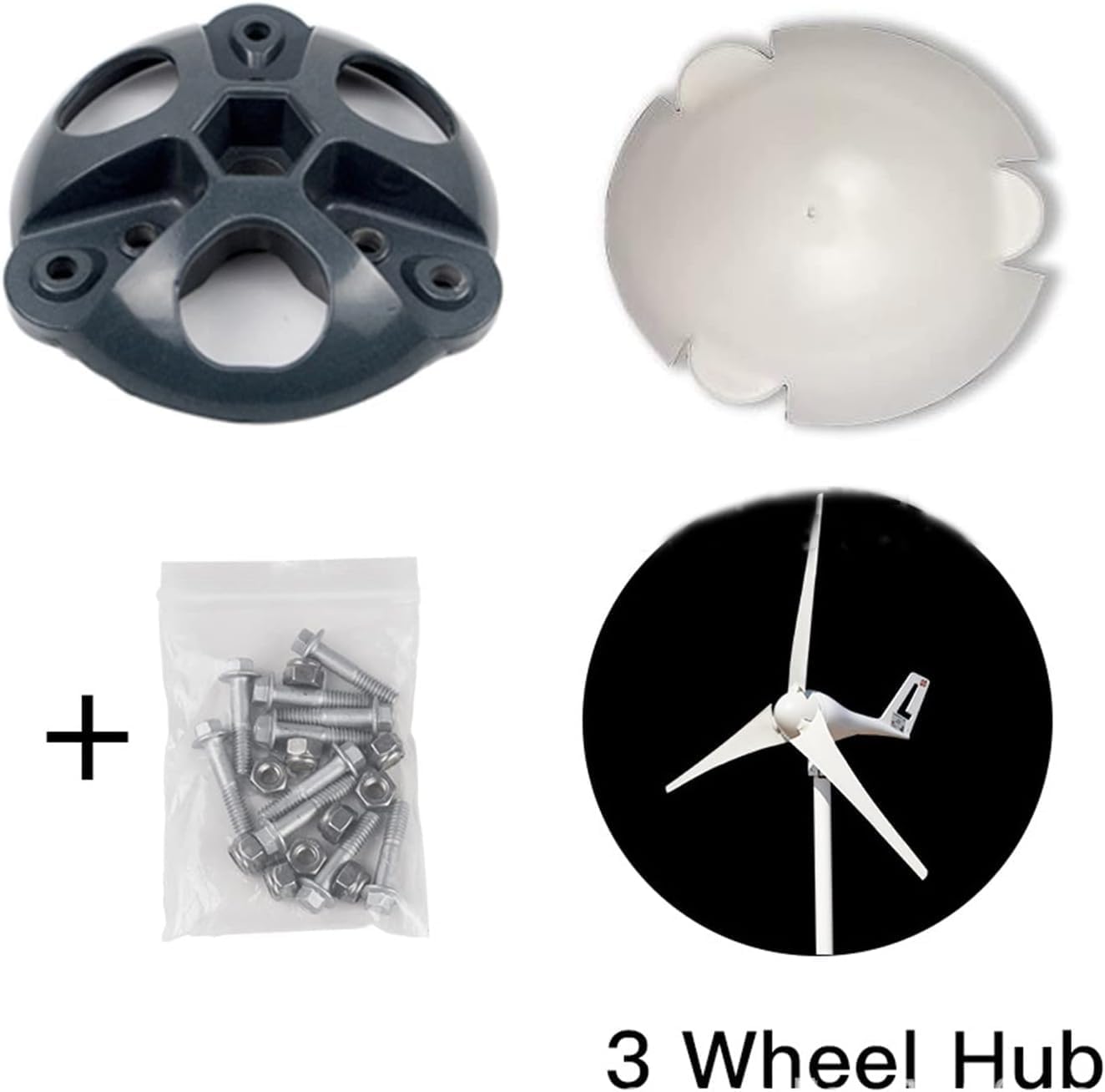 CAJUCA DIY 100W to 1000W Small DIY Wind Turbine Windmill Accessories Hub and Cover Kit for 3 Blade Horizontal Wind Turbine