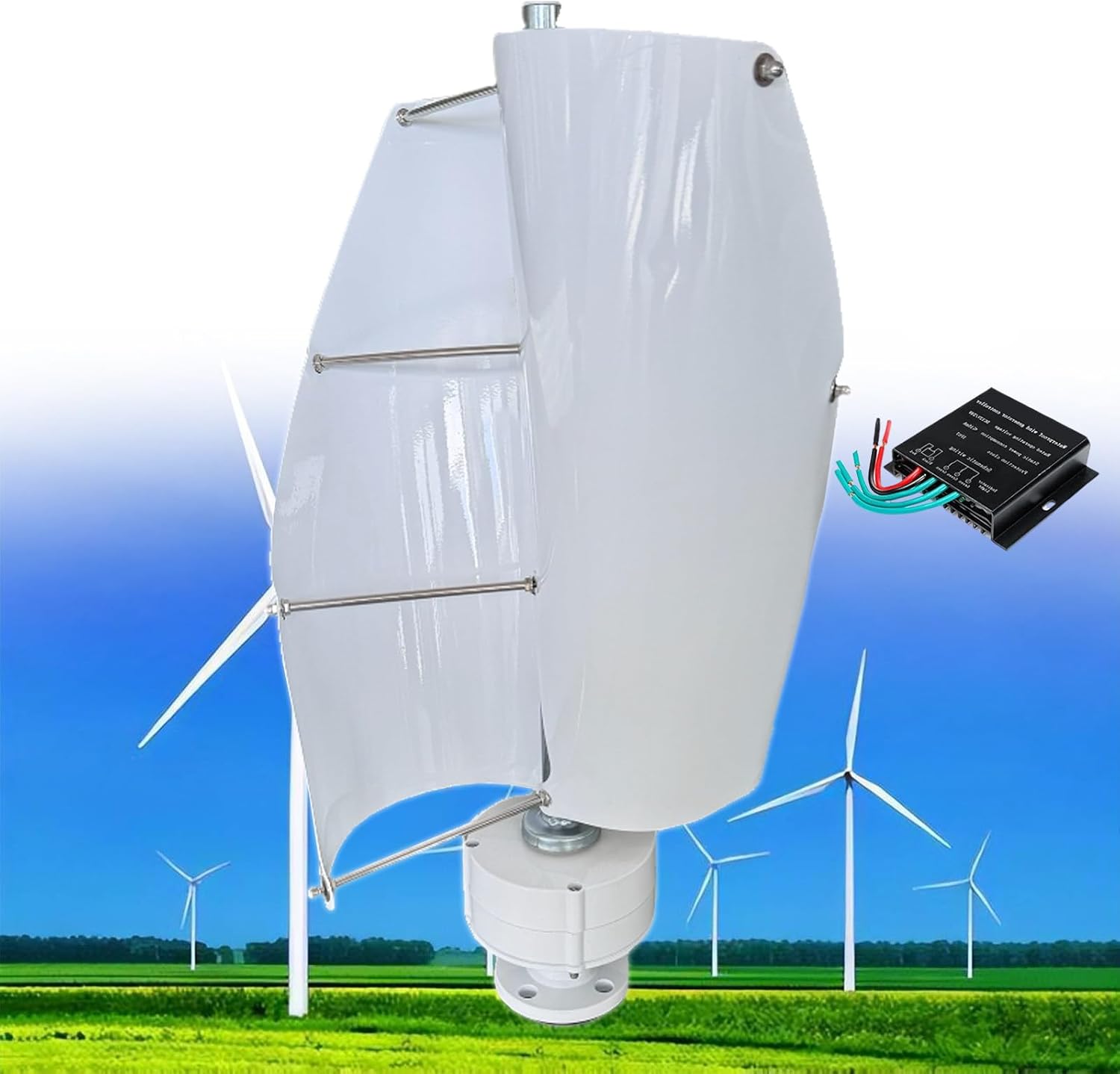 12000W Wind Turbine, 12V 24V 48V Helical Maglev Shaft Vertical Wind Turbine, Home Three Phase Permanent Magnet Generator, with MPPT Controller, for Home/Terrace/Chalet/Motor Home,E-48V