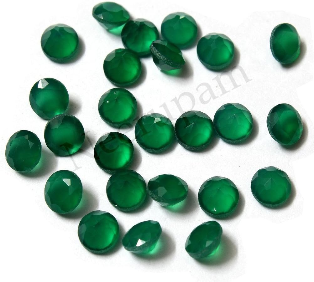 Neerupam Collection 8 mm Size Natural Indian Green Onyx AA Quality Faceted Round Shape Loose Gemstones