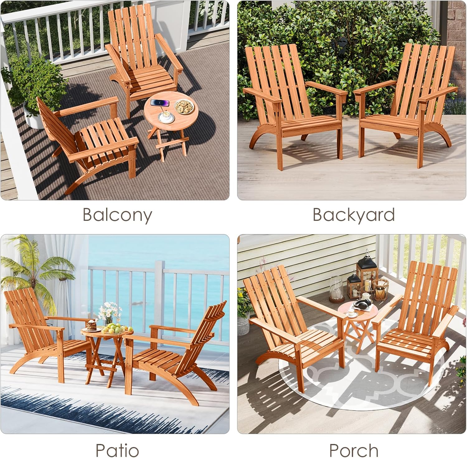 DORTALA Adirondack Chair, Acacia Wood Fire Pit Chair with Backrest and Armrests, 400 LBS Weight Capacity, Outdoor Lawn Chair for Patio, Backyard, Deck and Poolside (4)