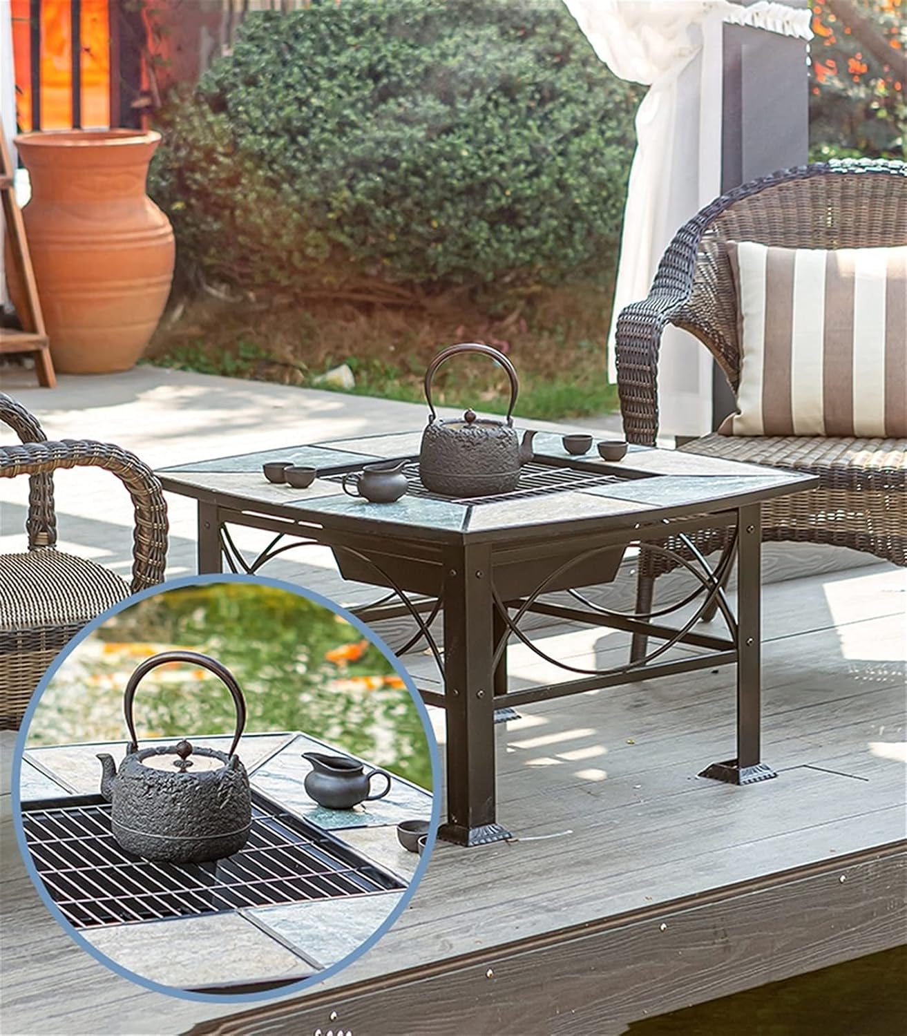 Garden Fire Pit Grill Bowl Grill Barbecue Rack Outdoor Fire Pit Square Wood-Burning Fire Pit Bowl, Garden Outdoor Heater, Barbecue Kit for Backyard Patio Courtyard