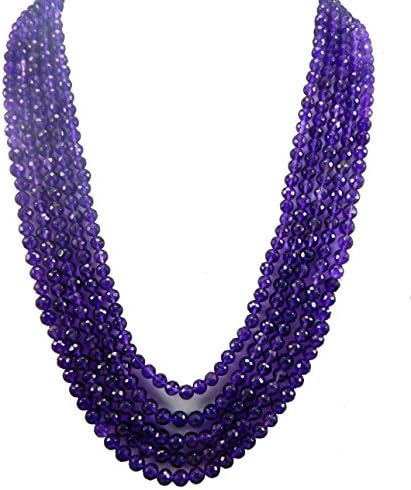 Natural Faceted Purple amethyst 5-6 mm Round Ball beads 16 inches gift necklace 5 strand necklace