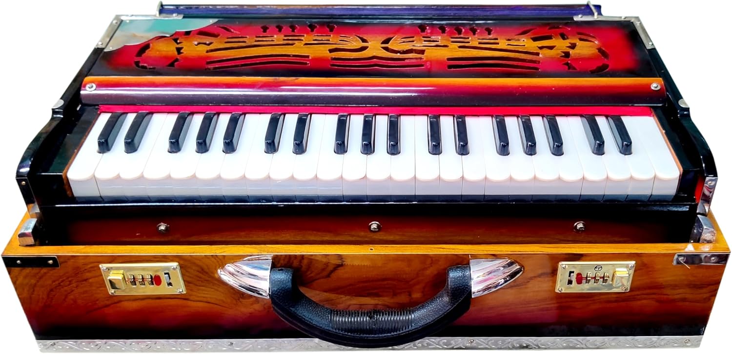 Harmonium, Maanvish Professional Harmonium Portable, Double Reeds, 3 1/2 Octaves, 9 stops,4 Extra Notes, Padded Bag
