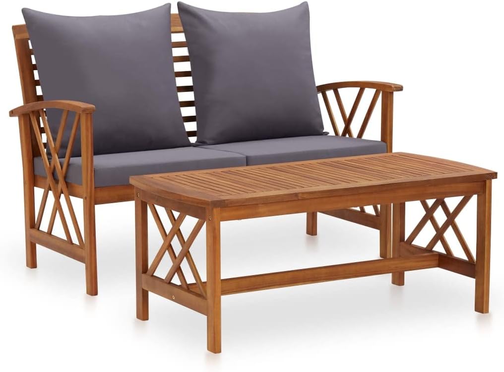 2 Piece Patio Lounge Set with Cushions Solid Acacia Wood,2Piece Acacia Wood Lounge Set with Cushions and Table for Garden and Patio Patio Furniture, Outdoor Furniture Sets