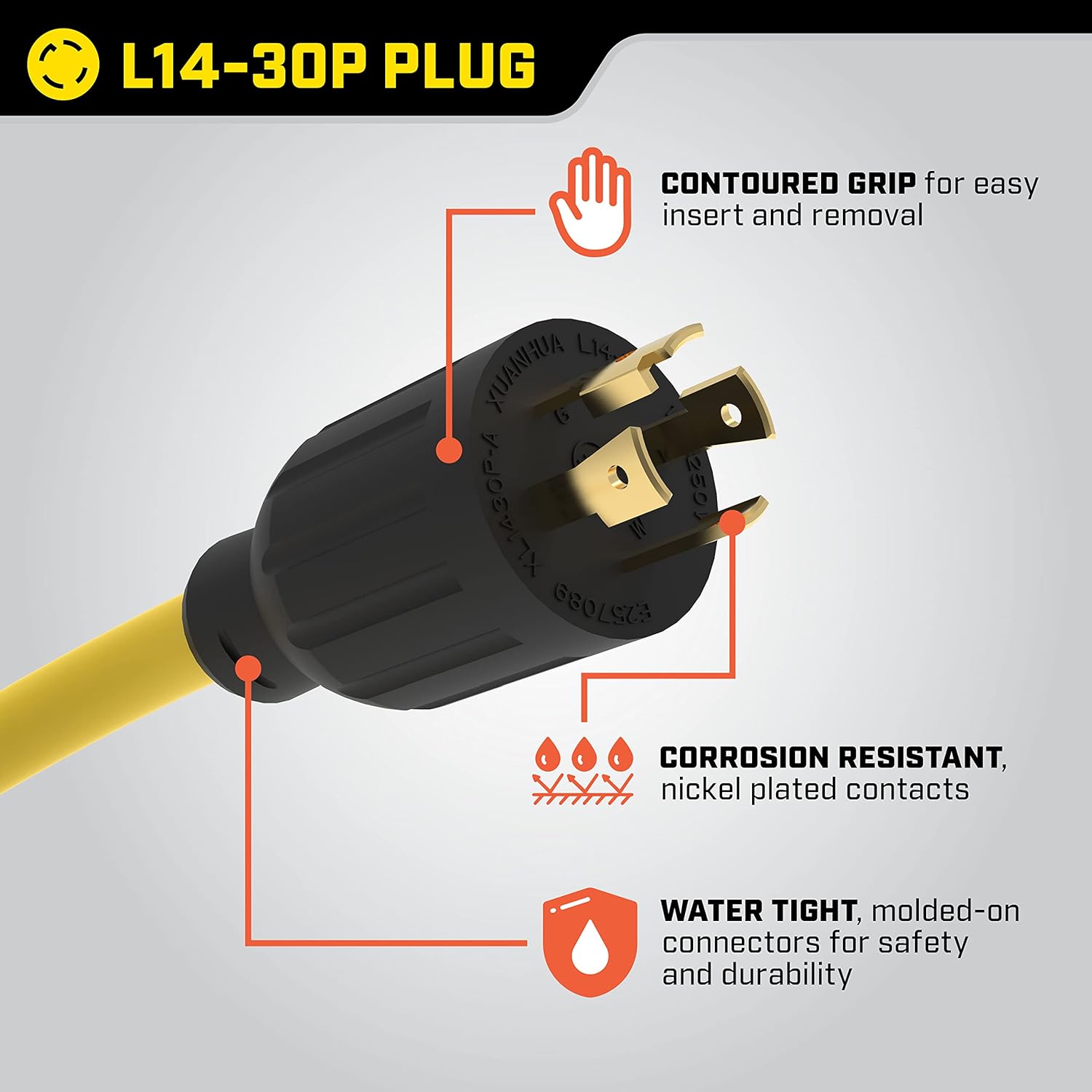 Champion Power Equipment 25-Foot 30-Amp 125/250-Volt Duplex-Style Generator Extension Cord (L14-30P to four 5-20R)