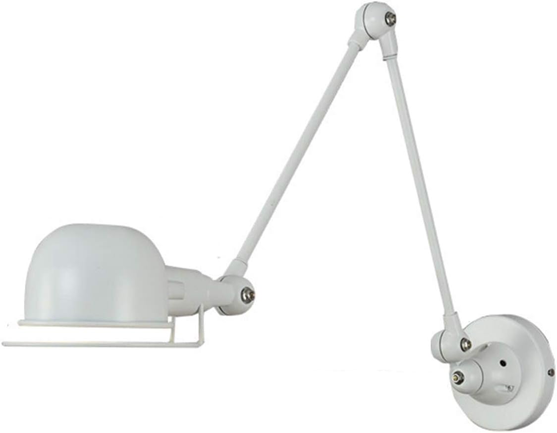 Swing Arm Wall Lamp, Industrial Telescopic Manipulator Wall Sconce, Multi-Directional 360° Adjustable Wall Lighting Fixtures E14 Base for Farmhouse, Kitchen, Bedroom,Green(White)