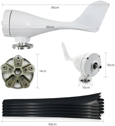 800W-1200W Wind Turbine Generator Kit - 12V/24V/48V, MPPT Controller, 5 Durable Black Blades, Aluminum Alloy Shell for Home, Boats, Roofs, Parks, Farms, 1000W Power Output