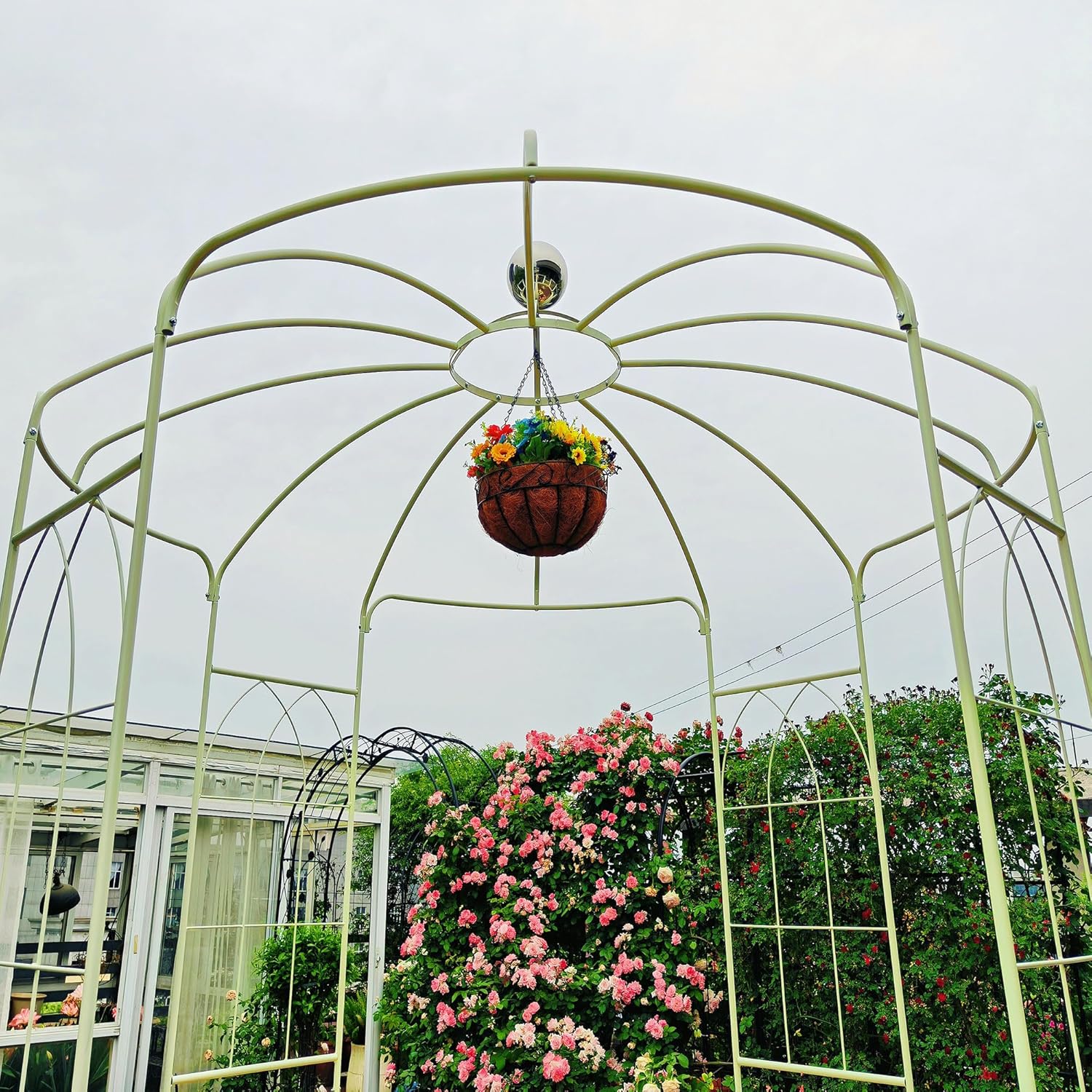 Circular Metal Greenhouse, Pavilion Arch 81.3 '' x 114.2 '', Three-Dimensional Flower Planting Area, Garden Ceremony Scene Atmosphere Filled