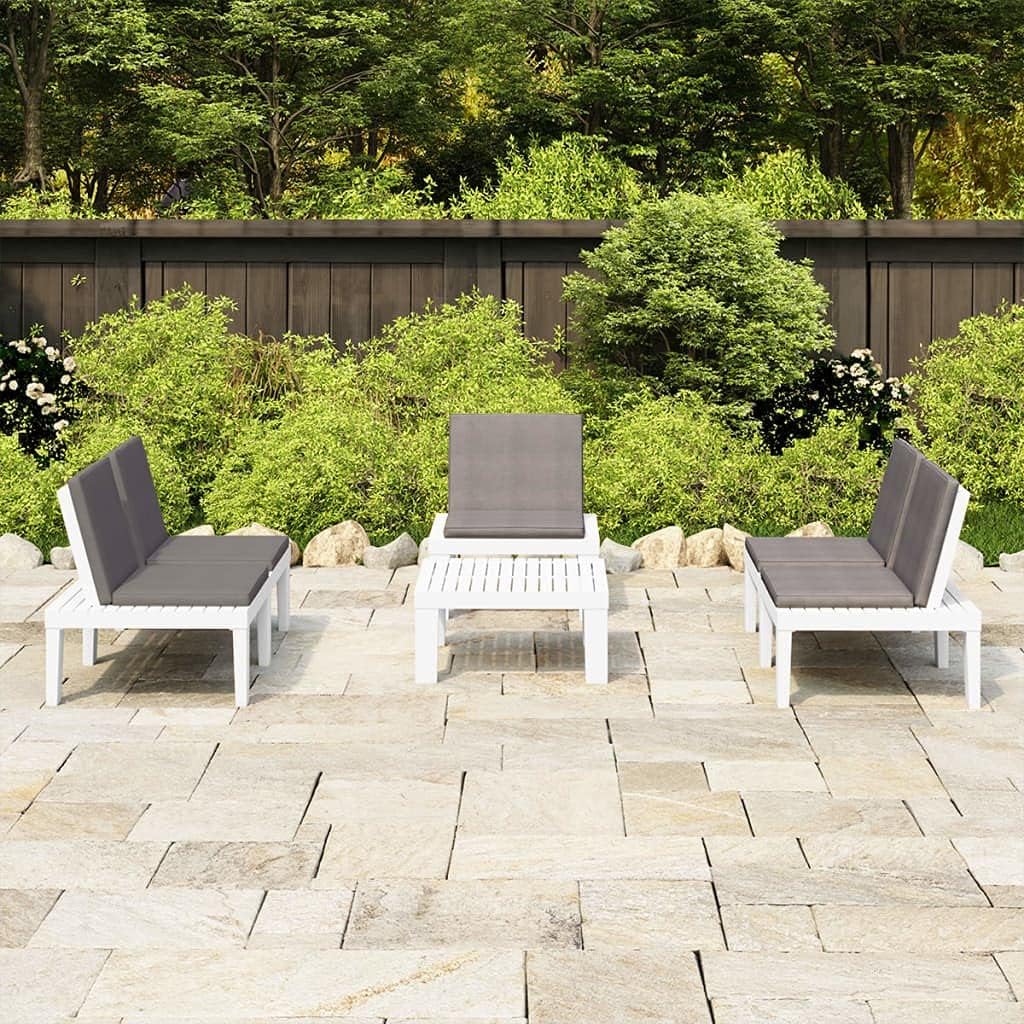 4 Piece Patio Lounge Set with Cushions Plastic White,Premium Patio Lounge Set with Anthracite Cushions for Outdoor Relaxation and Entertainment Patio Furniture Sets, Outdoor Furniture Sets