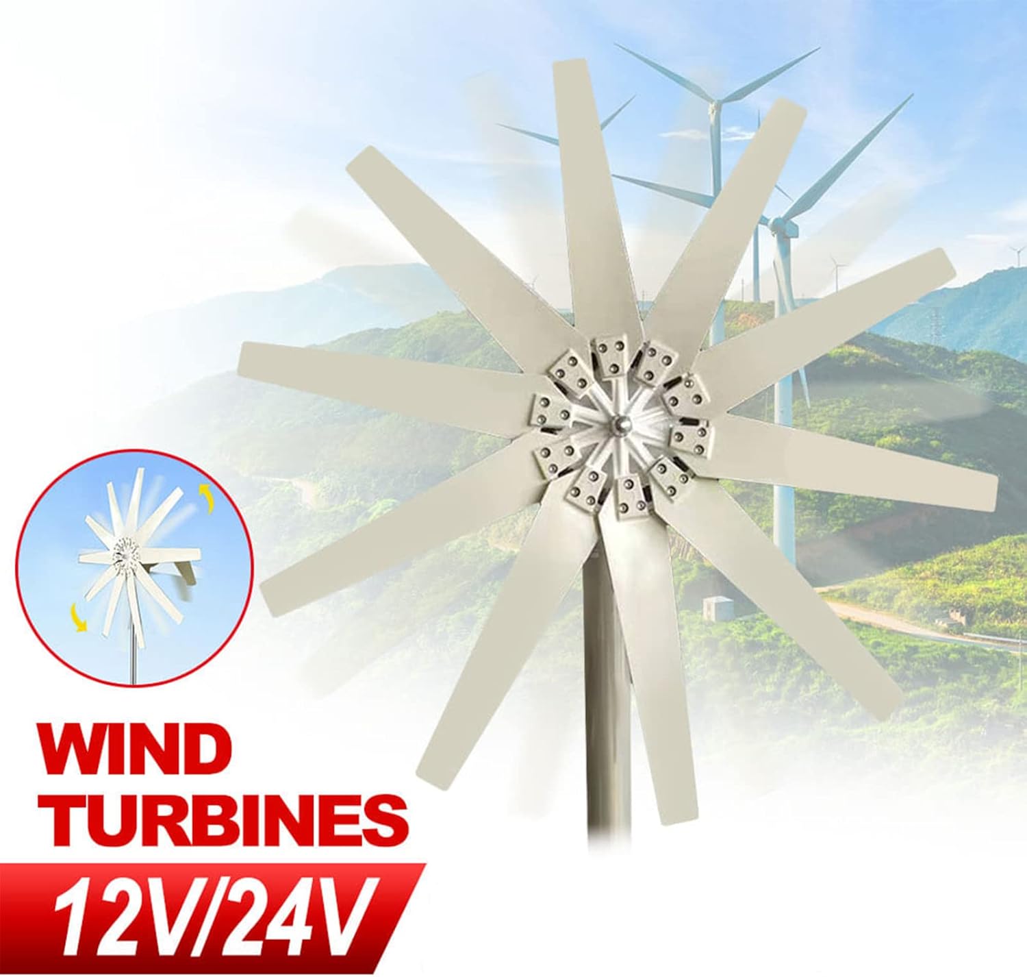 1200W Wind Power Generator for Marine, RV, Home, Windmill Generator Suit for Hybrid Solar Wind System,12V 24V 48V Wind Turbine Generator Kit