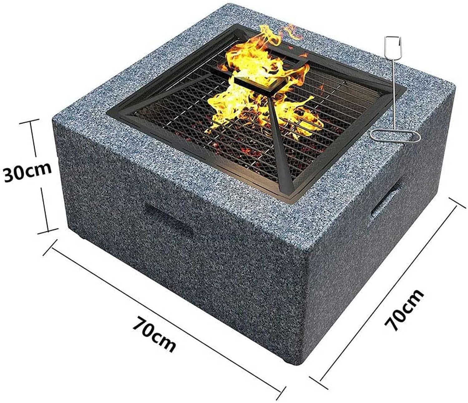 Outdoor Charcoal Fire Pit Table - Square Base Patio Heater - 3 in 1 Barbecue Firepits for Outside Balcony Backyard