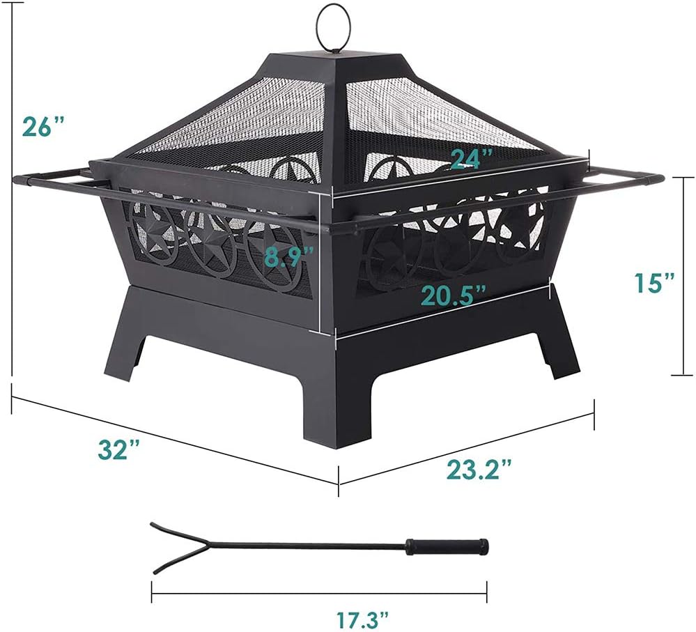 24 Inch Wood Burning Patio Firebowl,with Spark Screen Fireplace Poker Picnic Garden Firepits