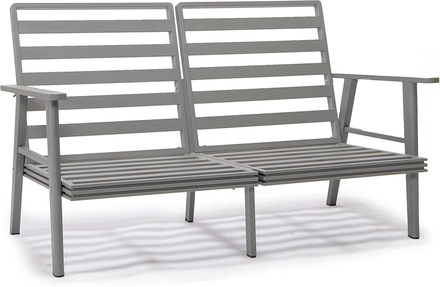 LeisureMod Walbrooke Modern Aluminum 5-Piece Patio Conversation Set with Outdoor Square Fire Pit Slats Design & Side Table Tank Holder, Charcoal