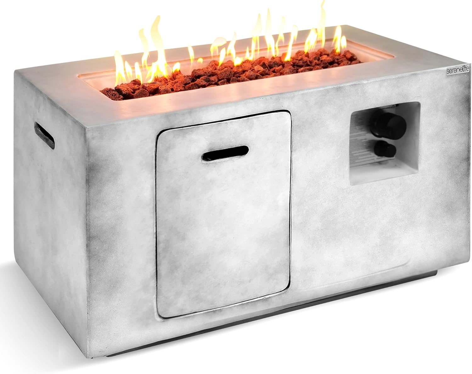 SereneLife Propane Gas Fire Pit Table, 50,000 BTU Square Outdoor Firepit with Stainless Steel Burner, Adjustable Flame, Lava Rocks & Weather-Resistant Cover for Backyard, Patio, Garden (42