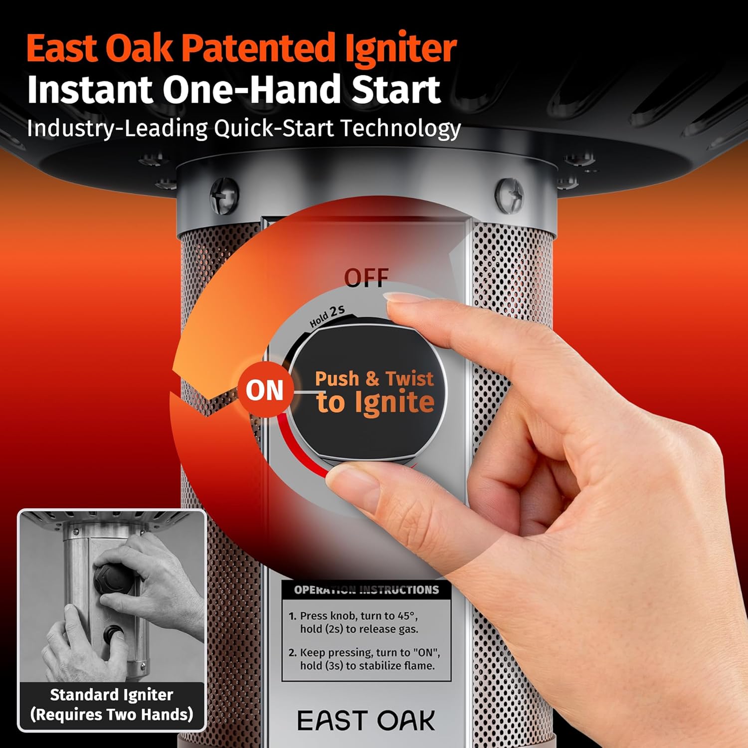 EAST OAK One-Hand Ignition Patio Heater with Enhanced Burner Head, 50,000 BTU Propane Outdoor Heater, One-Person Install, Round Table Design for Porch, Garden, Balcony, Backyard