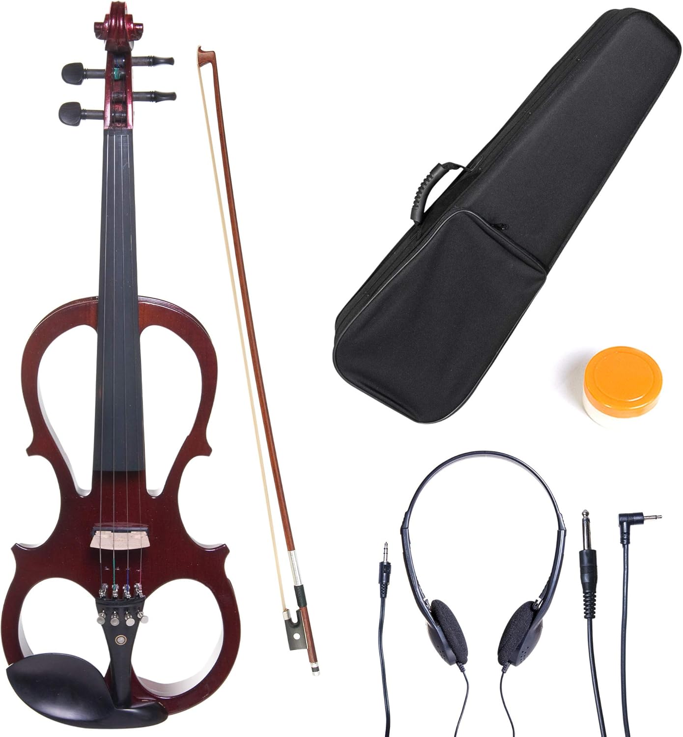 Cecilio 4/4 Full Size Electric/Silent Violin, Mahogany Metallic Varnish, Hand-Carved Maple Body, Full Set with Case, Headphones, Electric Violin Kit for Beginners & Professionals