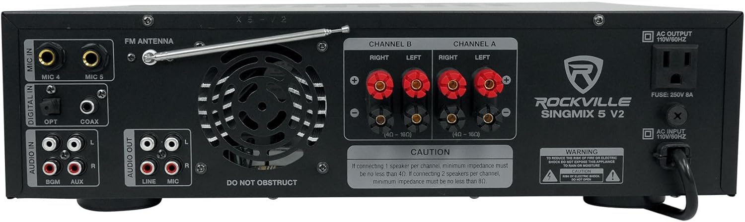 Rockville SingMix 5 V2 2000W Karaoke Mixing Amplifier, Bluetooth, USB/SD, Optical/Coax Inputs, Echo Effects, Remote Control, Perfect for Home Karaoke and Professional Venues