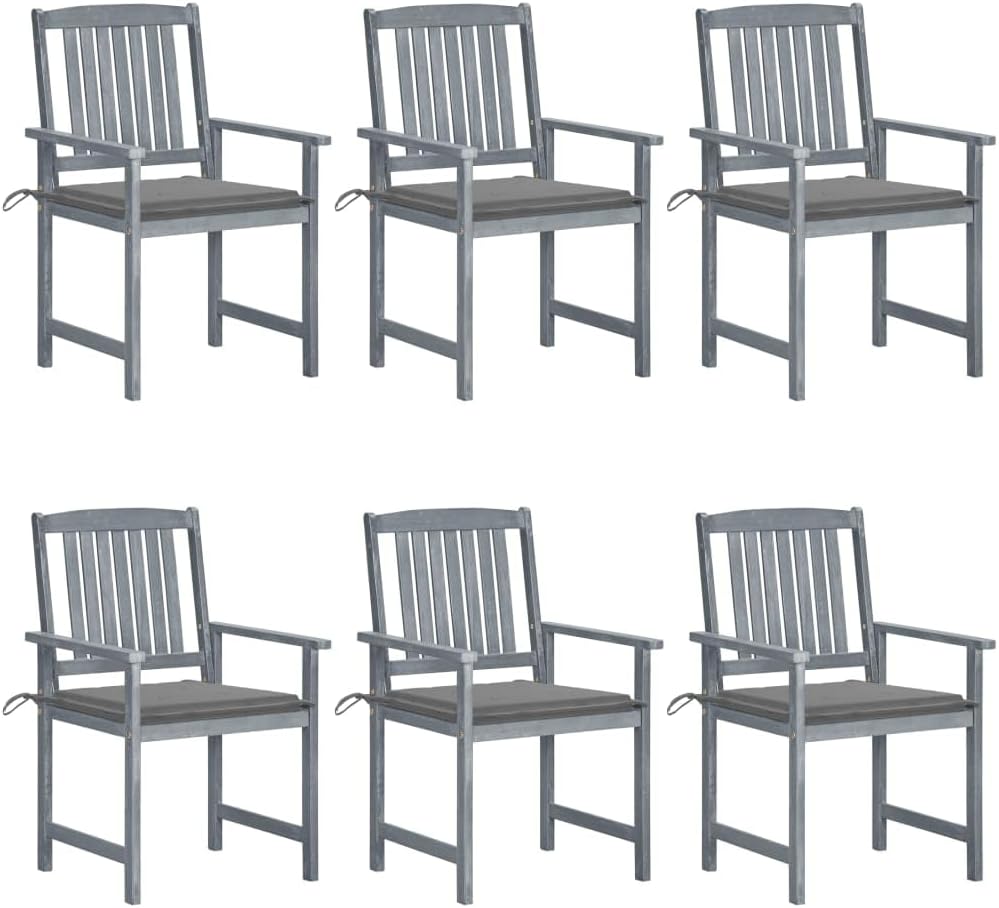 Patio Chairs with Cushions 6 pcs Solid Acacia Wood Gray,Acacia Wood Patio Chair Set with Cushions Durable Outdoor Furniture for Relaxation and Entertainment Outdoor Furniture, Outdoor Chairs