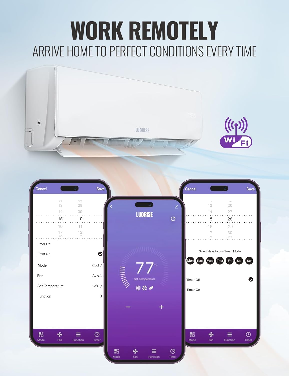 17000 BTU WiFi Mini Split AC/Heating System, Ductless Air Conditioner, 17 SEER2 230V Inverter Wall AC Unit, Cools Up to 1000 Sq.Ft, Pre-Charged Heat Pump & 16.4ft Installation Kit