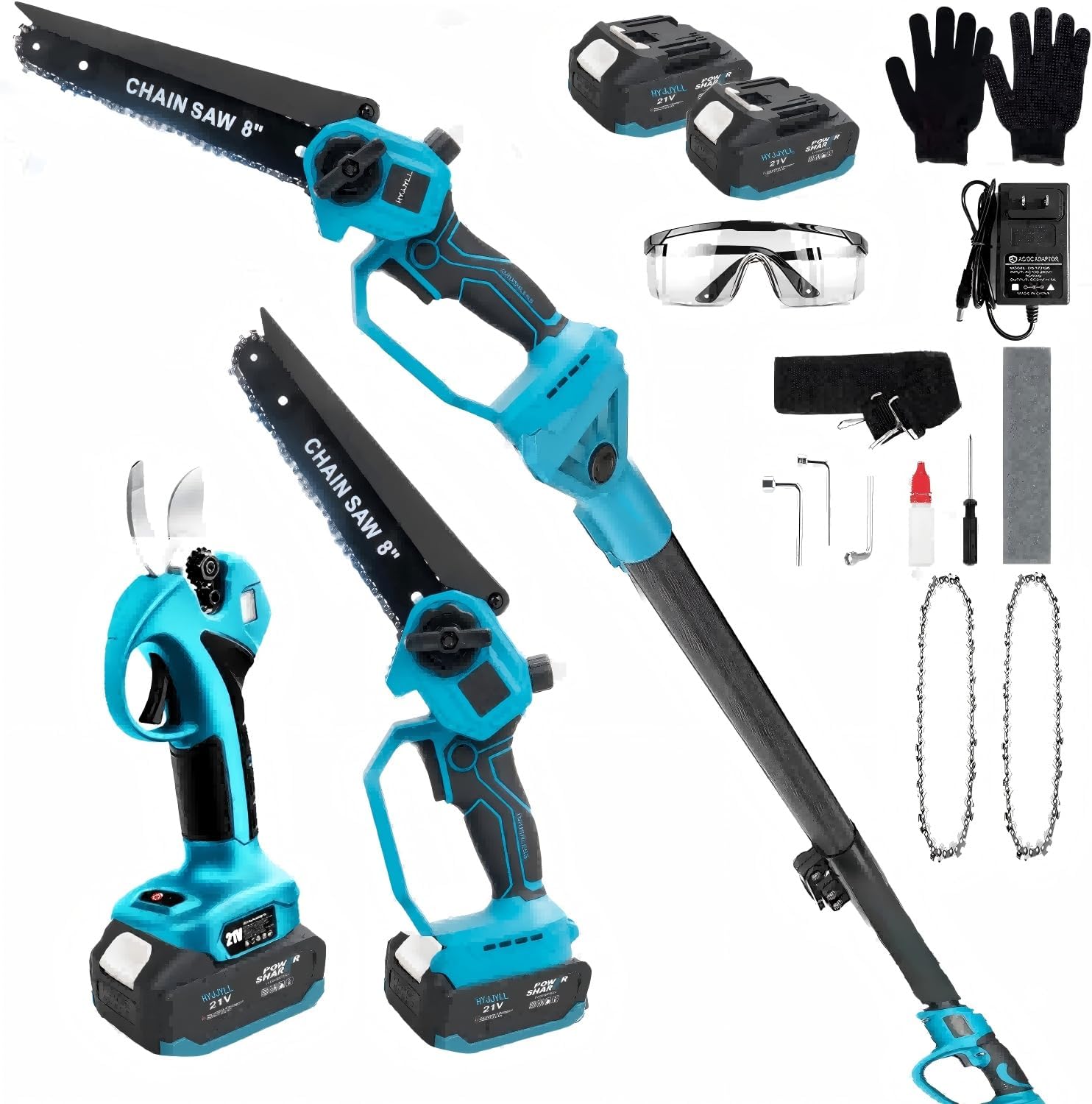 4-in-1 Cordless Pole Saw & Electric Pruning Shears for Makita 18V Battery, 8-inch Mini Chainsaw, Brushless Motor, Adjustable 15-ft Extension Pole Auto Oiling, and for Tree Pruning and Timber Cutting