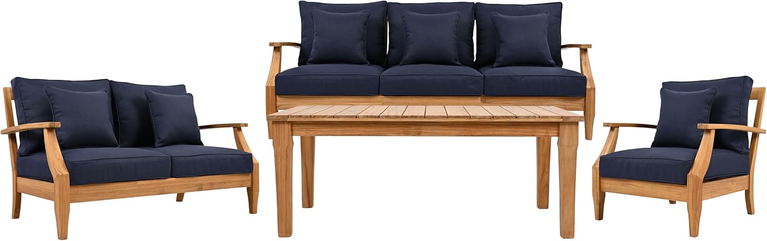SAFAVIEH Couture Outdoor Patio Furniture Collection - Martinique Rectangular Coffee Table, Natural Teak Solid Wood Slatted Top (CPT1014D)