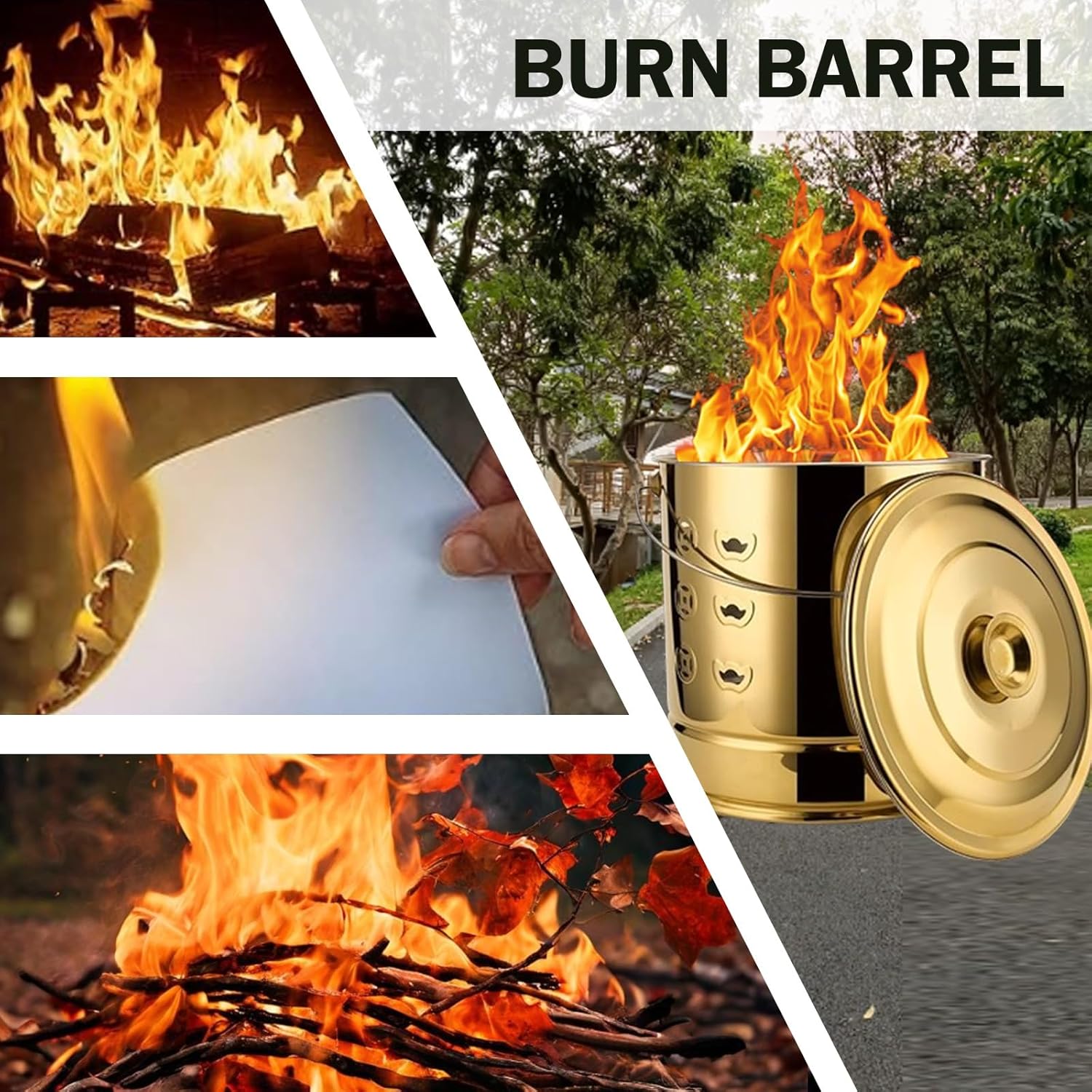 Generic Burn Barrel, Burn Cage, Metal Burn Barrels with Lid and Handle, Fire Barrel for Paper Leaf Trash Wood Backyard Bonfire, 27*27*29cm, Red, FGYBFDDDG-RED-27*27*29CM
