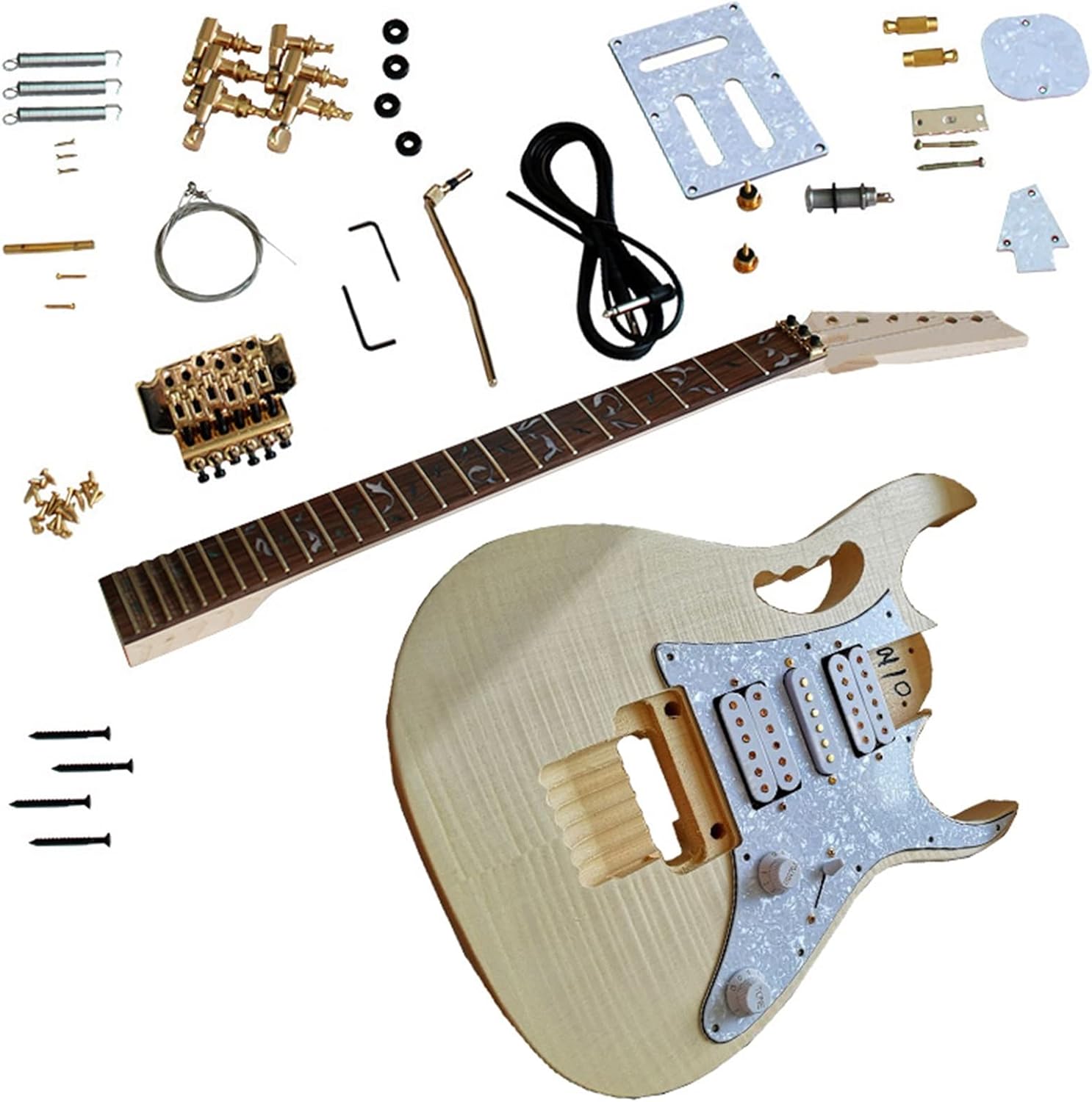 DIY Electric Guitar Kit Unfinished Guitar Accessories Set Basswood Body Rosewood Fingerboard Maple Neck with Mounting Screws