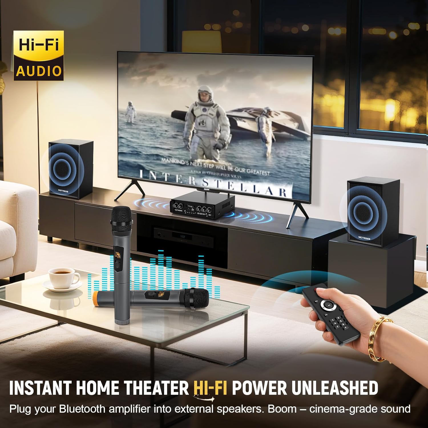 Home Karaoke System with Wireless Microphones & Speakers, Bluetooth Amplifier Set for Family Parties & Home Entertainment