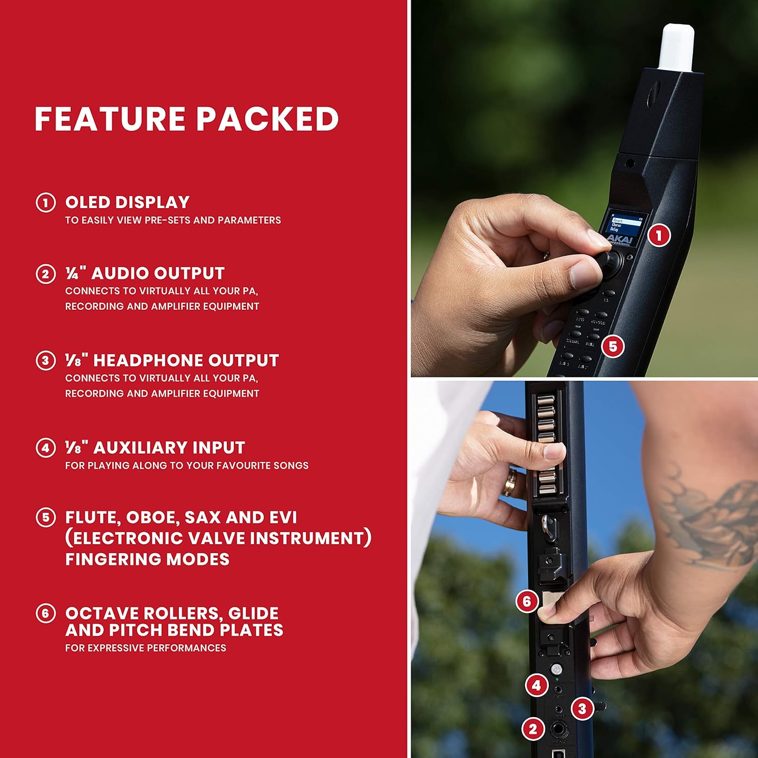 Akai Professional EWI Solo - Electronic Wind Instrument With Built-in Speaker, Rechargeable Battery, 200 Sounds and USB MIDI Connectivity,Black