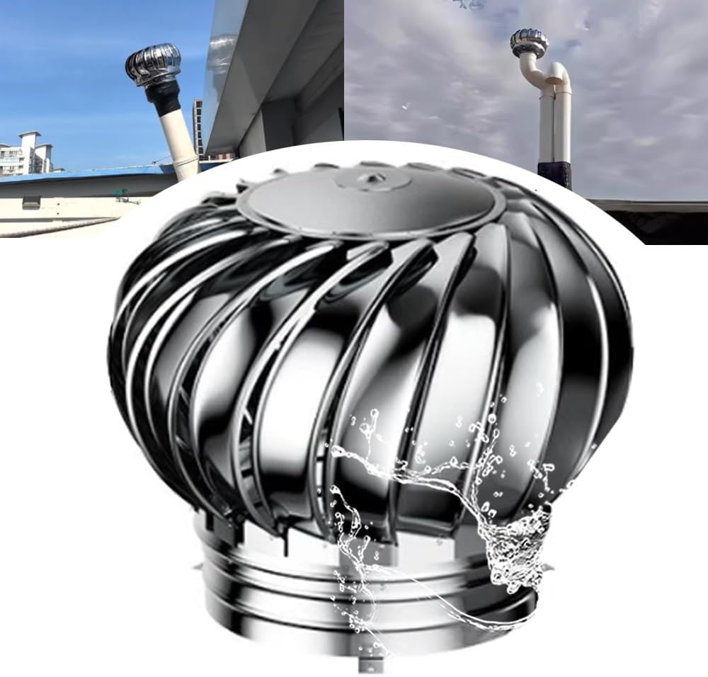 Stainless Steel 304 Roof Wind Turbine Rotating Non Power Ventilator Cap 4/6/8/10/12/18/24 Inch Rainproof Exhau
