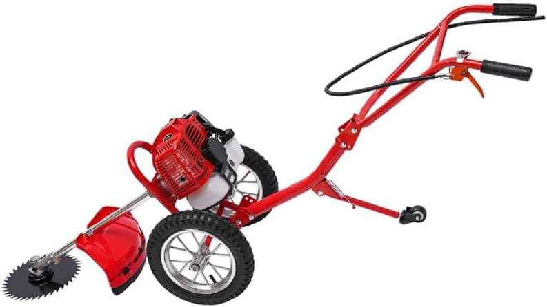 49CC Gas Lawn Mower,2-Stroke Push Lawn Mower 1.8KW 7000RPM Brush Cutter with 2 Loosening Blades Mowing & Loosening 2-in-1 Gas Mower with Air-Cooled System