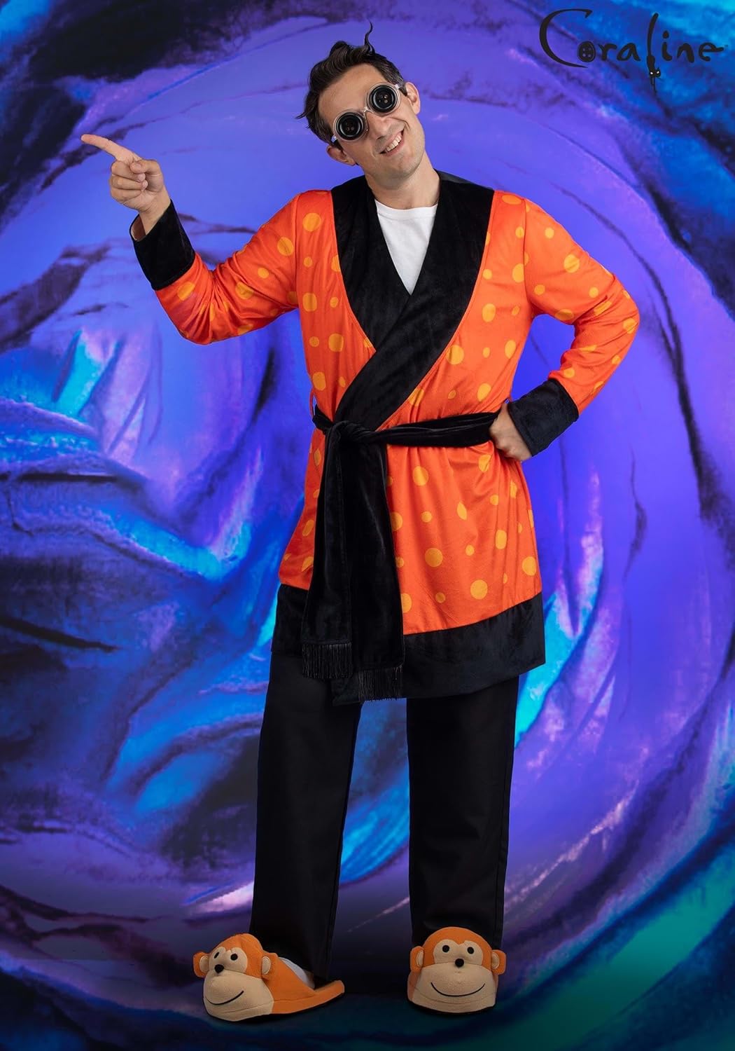 Adult Coraline Other Father Costume - Black Suit, Mask, Gloves, Wig & Accessories