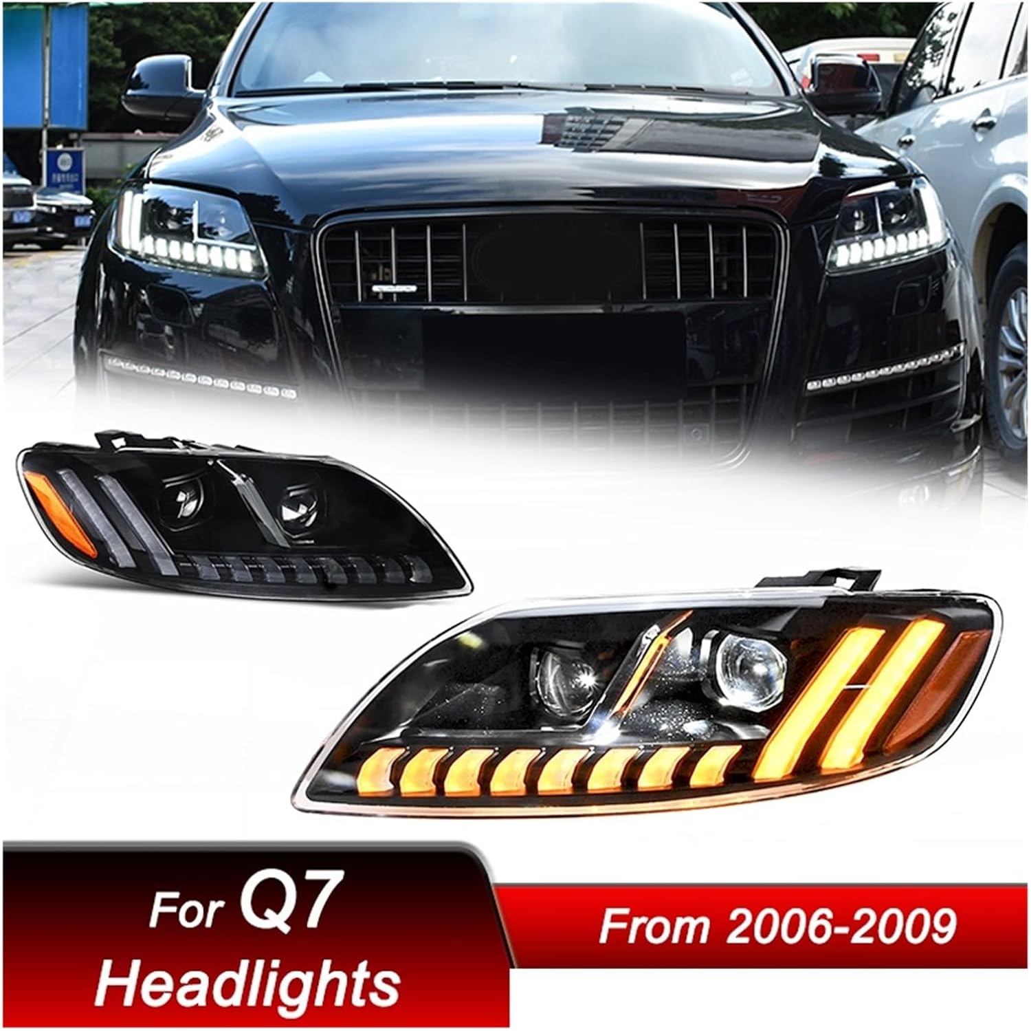 Car Led Headlights Compatible For Audi Q7 2006-2015 To Q8 Style Full LED Assembly Upgrade Configure Projector Lens Accessories Kit(06-09 with AFS)