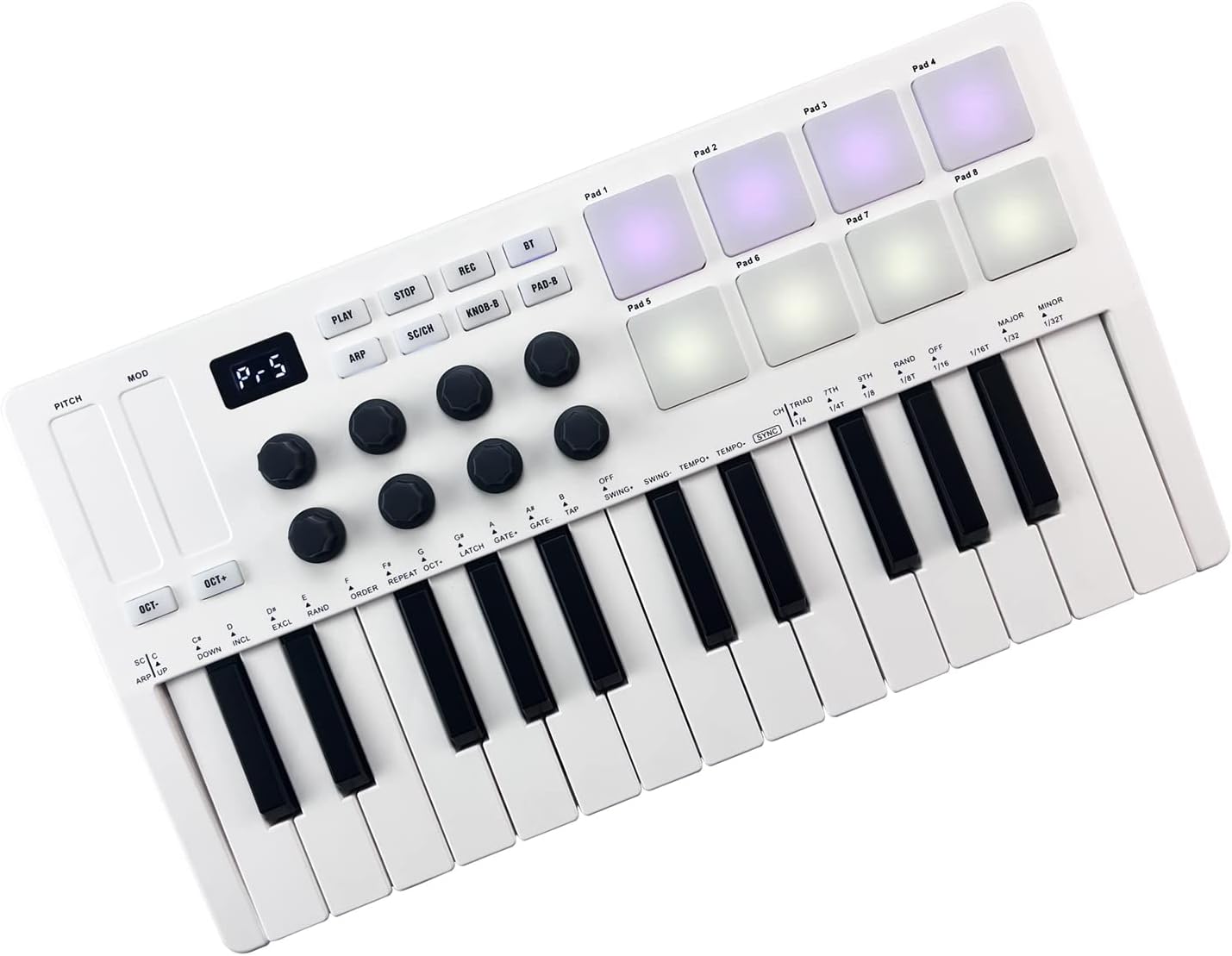 25-Key MIDI Control Keyboard Mini Portable USB Keyboard MIDI Controller with 25 Velocity Sensitive Keys 8 RGB Backlit Pads 8 Knobs