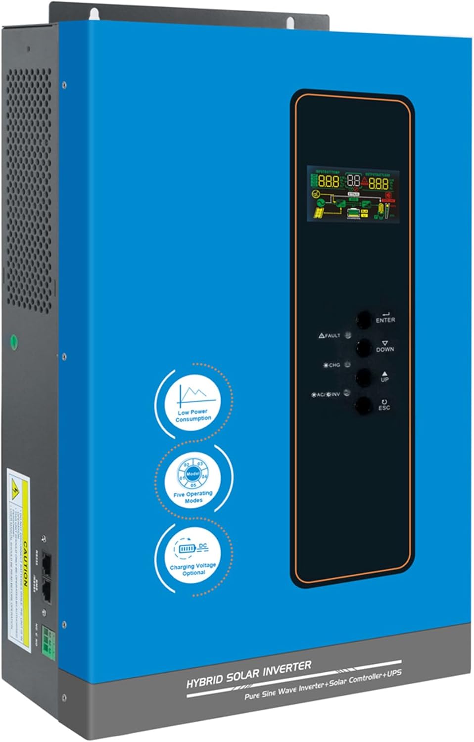 Anern 5000W Off Grid Solar Inverter 48Vdc to 120V, Pure Sine Wave Inverter Built in 120A MPPT Solar Charge Controller Max PV Input 6400W, Work with 48V Lead Acid and Lithium Batteries or Battery-Less