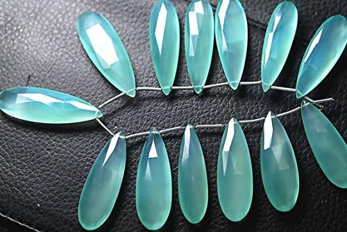 5 match pair- aqua chalcedony faceted pear briolettes 10x30mm large size