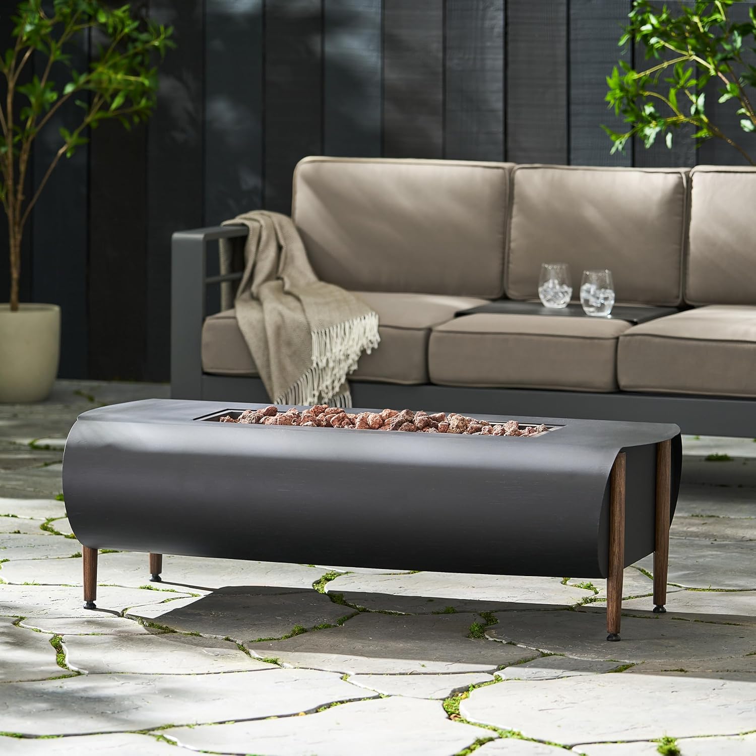 Merax Vernon Rectangle Fire Pit - 50,000BTU,Dark Gray