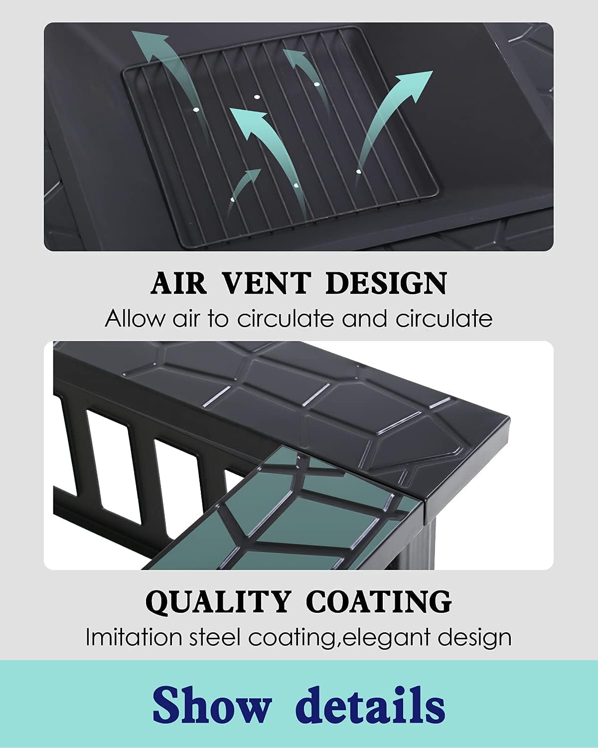 Fire Pit 32in Square Metal Firepit Patio BBQ Fireplace with Charcoal Rack Mesh Cover Poker for Camping Bonfire Picnic Outdoor Heating