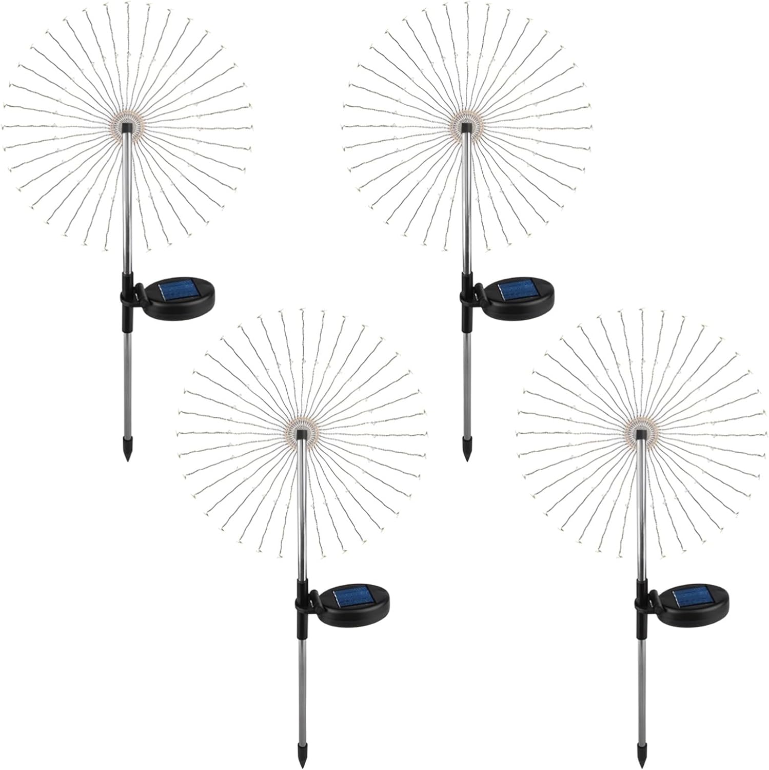 Solar Garden Lights, 4-Pack Outdoor Decorative Lights, Firework-Style Copper Wire String Lights, 90 Leds, Multi-Color, Stainless Steel Stake, Ip65 Waterproof