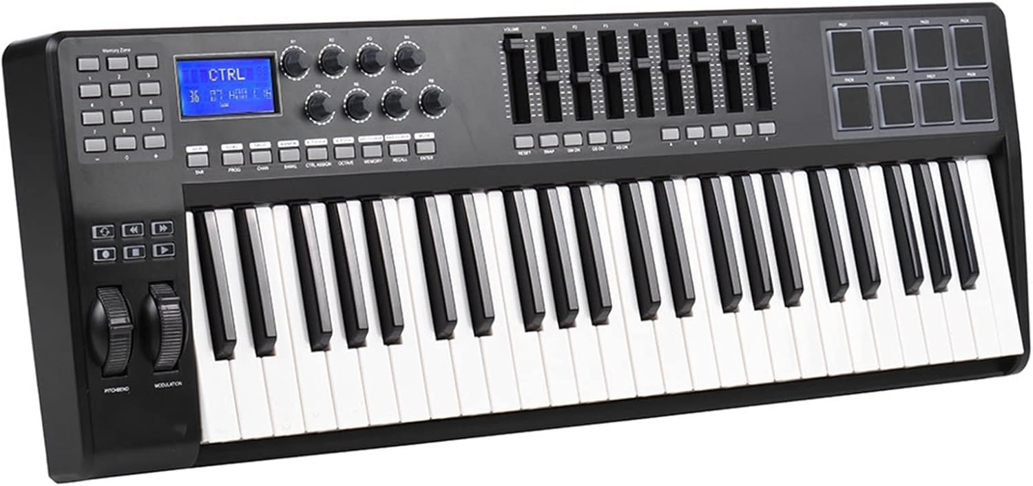 Keyboard Piano 49 Portable 49-Key USB MIDI Keyboard Controller 8 RGB Colorful Backlit Trigger Pads with USB